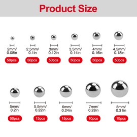 YIXISI 400 Pieces 11 Size Precision Bearing Steel Balls Assortment Kit, Stainless Steel Ball Bearing Balls for Roller Conveyor Skates Transport, 2/2.5/3/3.5/4/4.5/5/5.5/6/7/8 mm