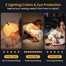GARITE Leselampe Buch Klemme, GARITE 10 LED Buchlampe mit Stufenloser Dimmung, 3 Farbmodi (Warm/Khl/Wei?), USB Wiederaufladbare Klemmlampe, 360 Faltbare Leselampe fr Nachtlesen, Buch, Bett, Bro, Reisen