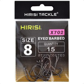 Hirisi X702 Fishing Hooks Size 8 with Barbed Hooks Carp Hook with Eyelet for Carp Fishing, Carbon Steel, Boilie Hooks, Seated Fishing, Various Sizes, Pack of 15