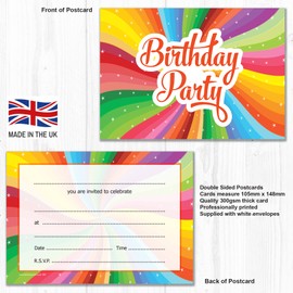 Olivia Samuel 20 x Children's Bright Unisex Birthday Party Invitations. Multipack of 20 Invites with Envelopes (No Age)