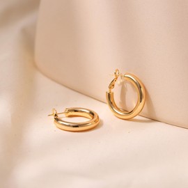 RIXERKOC Chunky Gold Hoop Earrings for Women 925 Sterling Silver Post Hoop Earrings Hollow 18K Gold Plated Gold Hoop Earrings for Women Girls 30 mm - 50 mm, Copper