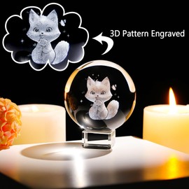 Cat 3D Crystal Ball Gifts for Women 2.36 in. Glass Shpere Lovely Cartoon Kitten Figurines with Stand Paperweights for Girls Daughter Cat Themed Presents for Animal Lovers Ornament for Her Birthday