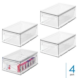 iDesign Stackable Kitchen Storage Drawer for Fridge, Pantry, Under-Sink, or Cabinet - Set of 4 - Clear