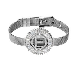 COTTVOTT Women Charms Initial 26 Letters Alphabet Bracelet Bangle Stainless Steel Mesh Belt Buckle Bracelets (Bracelet E-Silver Color)