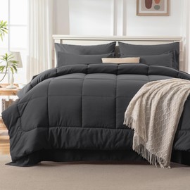 Andency Dark Grey King Size Comforter Set, 7 Pieces Bed in a Bag, All Season Bedding Sets with Comforter, Flat Sheet, Fitted Sheet, 2 Pillowcases and 2 Pillow Shams