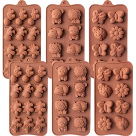 WARM TIME 6-Piece Silicone Chocolate Mold Set - Food-Grade Non-Stick Candy Molds for Chocolate, Candy, Jello, Soap & Crayon - Animal Shapes (Dinosaur, Bear, Butterfly)