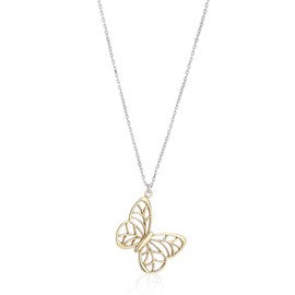 Vanbelle Sterling Silver Jewelry Two Tone & Intricate Cut-Through Design Butterfly Necklace with Yellow Gold Plating for Womens