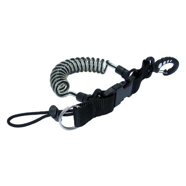 Phantom Aquatics Quick Release Coil Lanyard with Clip and SS Split Ring, Black