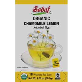 Sadaf Organic Chamomile Lemon Tea - Lemon Chamomile Tea Bags - Ideal for Hot or Iced Tea - Organic Herbal Tea - Kosher - 18 Wrapped Tea Bags