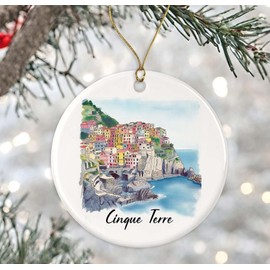 Cinque Terre Watercolor Ornament, Cinque Terre Xmas Ornament, Gift For Cinque Terre Lover, Keepsake Ornament, Italy Travel Souvenirs, Housewarming Gift, Xmas Ornament Ceramic Printed on Both Sides