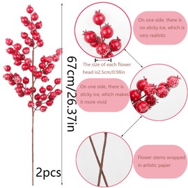 FAICOIA 2 Pcs Artificial Berry Stems Snow Frosted Artificial Red Berry Stems Sprays Snowy Christmas Red Berries Picks Holly Berry Branches for Christmas Tree Holiday Arrangements Xmas Winter Decor