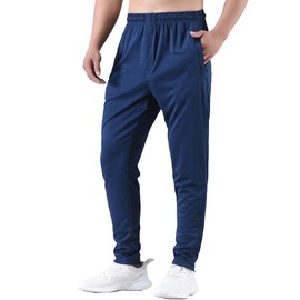 Zoulee Men's Active Athletic Workout Track Pants Jogger Sweatpants for Men with Zipper Fly and Pockets Fit Football Pants Navy Blue L