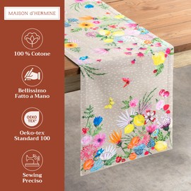 Maison d' Hermine Spring/Summer Table Runner, 100% Cotton, Decorative, Washable Table Runner, Easter Table Runner for Dining, Buffet Parties and Weddings - Jardin D'Ete – Fog (50 cm x 150 cm)