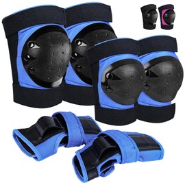 iMoebel Protector Pad Set, 6-in-1 Inline Protector Set, Children's Protective Equipment, Adjustable Knee Pads, Elbow Pads, Wrist Guards for Skating, Driving, Scooter, Skateboard, Blue, L