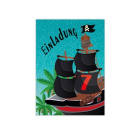 Limonia 12 Einladungskarten inkl. 12 Umschläge zum 7. Kindergeburtstag Einladung Set Geburtstag Mädchen Kinder Jungs Jungen Boys Teenies Piraten Schatz Abenteuer Expedition Piratenschiff