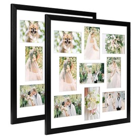 KSROECUD 17x17 Collage frame with 9 Openings 4X6 Pictures, Multiple Picture Frame with Mat, Wall or Tabletop Decor, Black Wood Grain,2 Pack