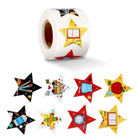 500pcs Colorful Star Stickers, 1.5in Self-Adhesive Colorful Star Stickers Roll Happy Back to School Labels Decorations for Kids Students Rewards Cards Envelopes Invitations Scrapbooks