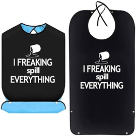 DILUSILK Funny Adult Bibs for Elderly, Washable and Reusable Adult Bib, Waterproof Clothing Protector with Crumb Catcher Washable and Reusable Adult Bibs for Men, Women, Elderly