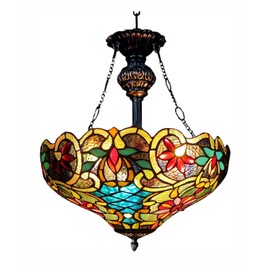 Chloe Lighting CH1A674VB18-UH2 Leslie Tiffany Style Victorian 2 Light Inverted Ceiling Pendent with Shade, 28.25 x 18 x 18", Multicolor