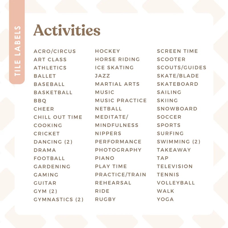 Second Scout Tile Labels, Activities