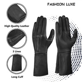 FASHIONLUXE Men's Medieval Renaissance Cosplay Swordsman Steampunk Unlined Leather Gauntlets & Long Leather Gloves (Black, Extra Large)