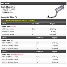 Marketplace Auto Parts Rear Muffler - Compatible with 2009-2012 Nissan Sentra 2.0L 4-Cylinder