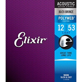Elixir 11050 Cuerdas de guitarra acústica ligera Polyweb revestidas 12-53 paquete de 3
