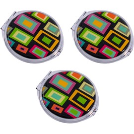 Espejo de maquillaje retro cuadrado (círculo) plegable de bolsillo compacto de doble cara (aumento de 5x + 1x aumento)