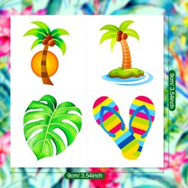 Konsait Summer Beach Pool Hawaiian Luau Themed Temporary Tattoos for Adults, 96 Assorted Tropical Tattoos, Tropical Party Decoration Supplies, Birthday Party Bag Filler, Party Favors
