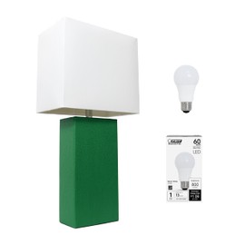 Elegant Designs LT1025-GRN-LB Modern Leather Wrapped Table Lamp for Living Room, Hallway, Entryway, Bedroom, Office, Green, with Feit LED Bulb Included