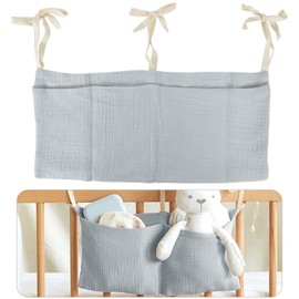 Babybett Organizer, Kinderzimmer Hängender Bett Organizer mit 2 Taschen, Organizer Beistellbett Baby, Betttasche Spielzeugtasche, Aufbewahrungstaschen für Betten, für Windeln Kleidung Spielzeug (grau)