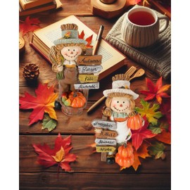 GoGnome 2-Pack Thanksgiving Scarecrow Figurines with Inspirational Autumn Plaques - Durable Resin 5.5'' Thanksgiving Table Decor - Fall Decorations Indoor Outdoor Harvest Gifts (Scarecrows)