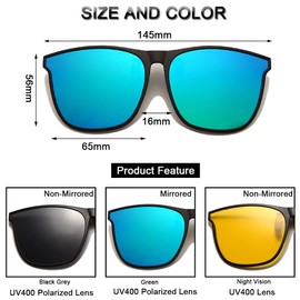 Long Keeper Clip-on Sunglasses - 3 Pair Oversized Polarised Clip on Sunglasses for Men Women Large Frame Flip up Clip on glasses for Driving Outdoor Fishing