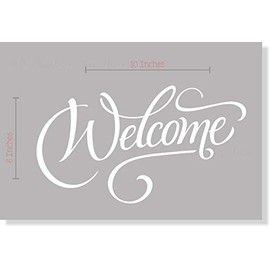 Welcome Modern Wall Words Entryway Door Vinyl Decal Stickers 10x6-Inch Glossy White
