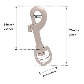 BIKICOCO 3/5'' Swivel Bolt Snap Hook Lobster Claw Clasp Trigger Spring Loaded Clip, D-Ring Ended, Silver - Pack of 10