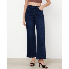 GRAPENT Wide Leg Trousers Women Women's Travel Jeans Tummy Control Jeans for Women Western Wear for Women Womens Stretch Jeans Wide Leg Denim Pants Color Rinse Blue Size L Large Size 12 Size 14