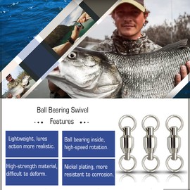 AMYSPORTS Ball Bearing Fishing Swivels Stainless High Strength Bearing Swivels Fishing Barrel Ball Fishing Swivel Freshwater Saltwater Connector Accessories 24pcs 272lbs