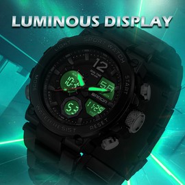 findtime Analogue Digital Watch for Men 5ATM Waterproof Watch Military Stopwatch Alarm Heavy Duty Steel Wrist Watch Outdoor Business Gold Watches for Men