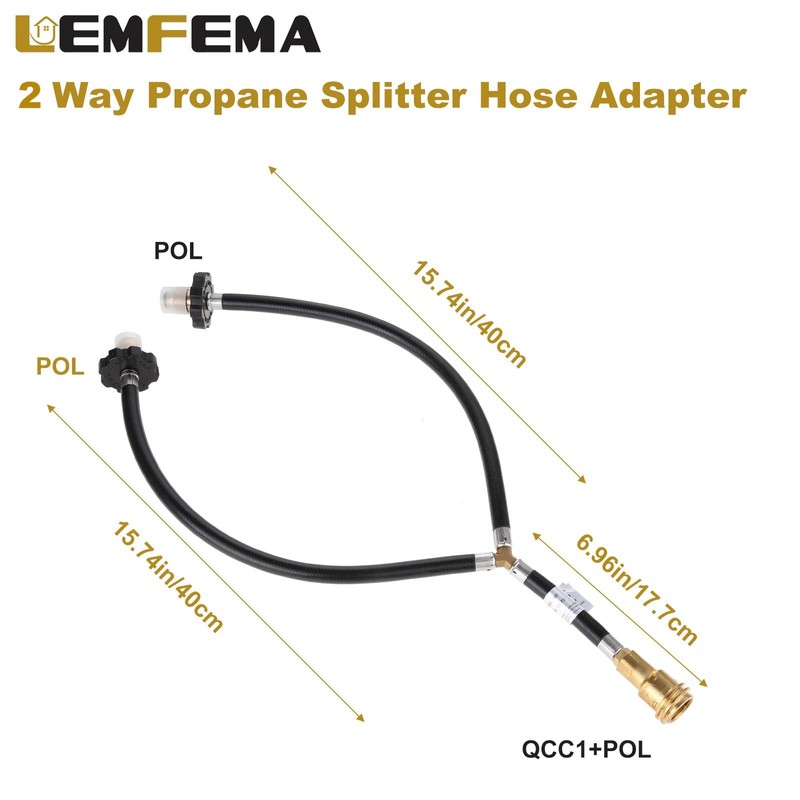 Y-Splitter Dual Propane Tank Converter Hose Adapter, Two Way POL