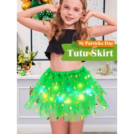 REETAN Light Up St. Patrick's Day Tutu Skirt Layered Polka Dot Tutus Irish Ballet Dance Skirt for Girls (US, Alpha, One Size, Regular, Green)