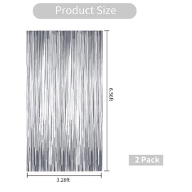 TONIFUL 2 Pack Silver Foil Fringe Curtains Tinsel Metallic Streamer Curtains for Photo Props Background Birthday Christmas Photo Backdrop Wedding Bridal Shower Party Decorations(3.28 ft x 6.56 ft)