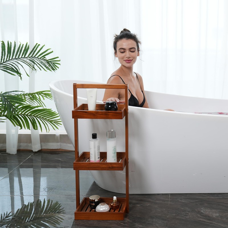 Utoplike Teak Shower Caddy Corner, 3 Tier Standing Shower Organizer