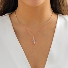 Carufin Cross Necklace for Women Cross Pendant Necklaces Simple Tiny Necklace Jewelry Gifts for Women (Gold)