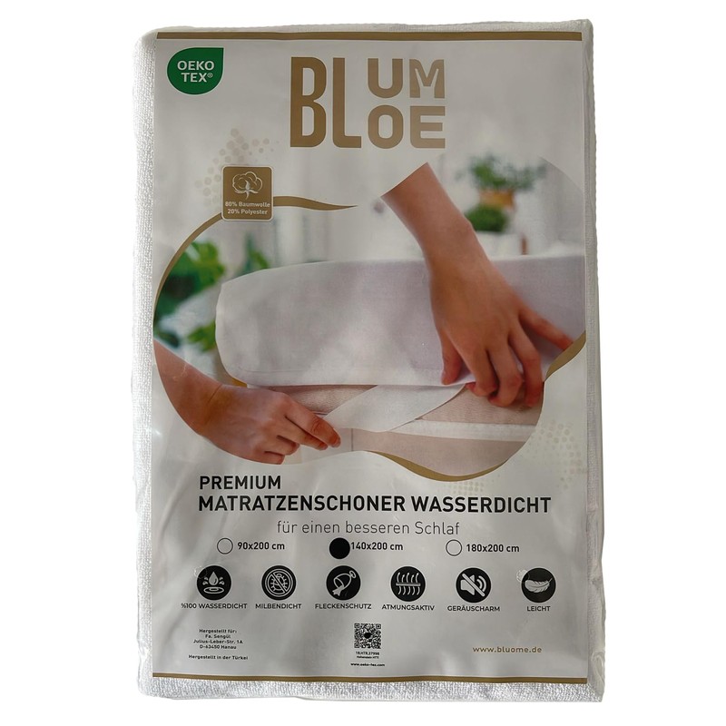 Bluome Waterproof and Oeko-Tex Certified Mattress Protector, White (140 x