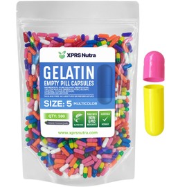 XPRS Nutra Size 5 Empty Capsules - 500 Count Very Small Empty Gelatin Capsules - Pills DIY Capsule Filling - Fillable Pill Gel Caps for Do-It-Yourself Vitamin Supplements (Multi Color)