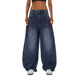 Aelfric Eden Mens Jeans Big Pocket Barrel Pants Loose Oversized Baggy Wide Leg Jean Casual Hip Hop Y2K Denim Pant Streetwear Blue 34