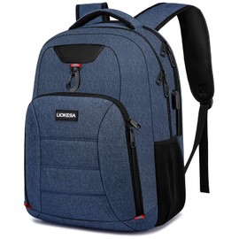 Liokesa - Mochila para portátil para hombres, mochila escolar para adolescentes y niños con puerto de carga USB, bolsas de libros resistentes al agua para viajes, mochila grande de trabajo universitario, compatible con laptop de 15.6 pulgadas, color azul