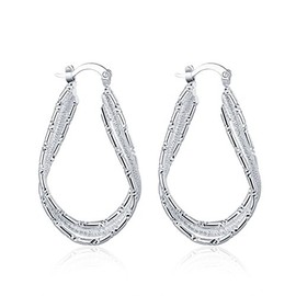 Acxico Fashion 925 Sterling Silver Flat U Shape Hoop Earrings for Women, Large