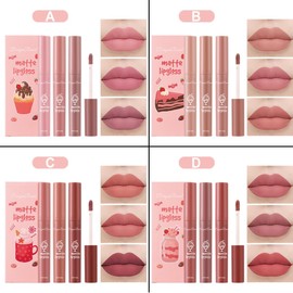 Set 3 Labiales Matte Larga Duración Maquillaje Waterproof Juego de brillo de labios de 3 piezas, Pintalabios líquido de larga duración, resistente al agua, mate, terciopelo, antiadherente, maquillaje (Surtido (A, B & D))