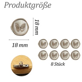 Altaroo Pack of 8 Buttons, Mother of Pearl Buttons, Silver, Buttons for Cardigan, Butterfly, Silver Button for Sewing Cardigans, Bags, Clothes, Hats, Bedding, Aprons